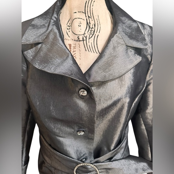 Nicolette Metallic Silver Evening Jacket Rhinestone Belt Formal Blazer 10 Medium - Picture 10 of 16
